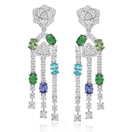 Great Beauty Treasure Earring of Tassels Rose Colorful Full Diamonds Feng Shui Art Earring Online Custom Made