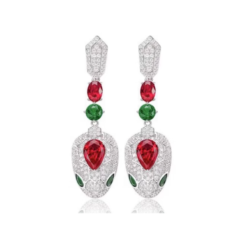 Great Beauty Treasure Earring of Big Eye Cute Snake Red Diamond Feng Shui Art Earring Online Custom Made