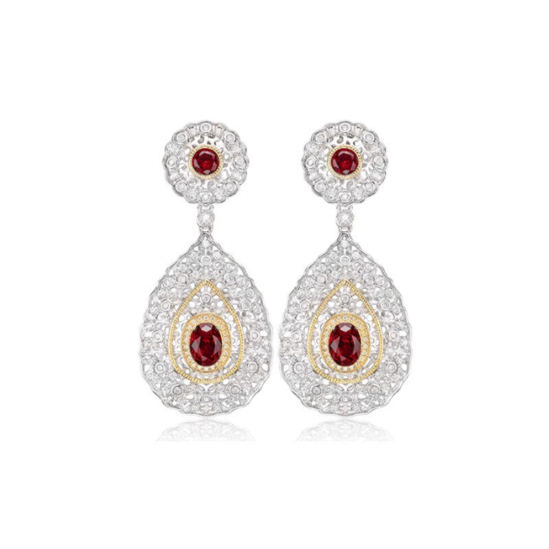 Great Beauty Treasure Earring of Italy Hollow Design Ruby Red Feng Shui Art Earring Online Custom Made