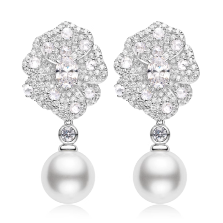 Great Beauty Treasure Earring of Luxuriant Flowers Diamond Pearl Feng Shui Art Earring Online Custom Made