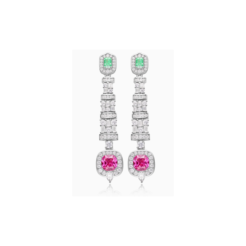 Great Beauty Treasure Earring of Double Color Diamond Long Style Feng Shui Art Earring Online Custom Made