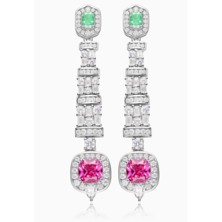 Great Beauty Treasure Earring of Double Color Diamond Long Style Feng Shui Art Earring Online Custom Made