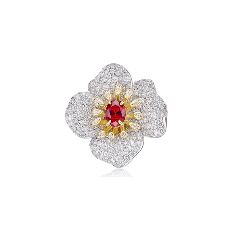 Treasure Designer Gem Ring of Flower Red Gem Elegant Feng Shui Art Ring Online Custom Made