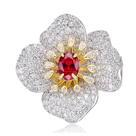 Treasure Designer Gem Ring of Flower Red Gem Elegant Feng Shui Art Ring Online Custom Made