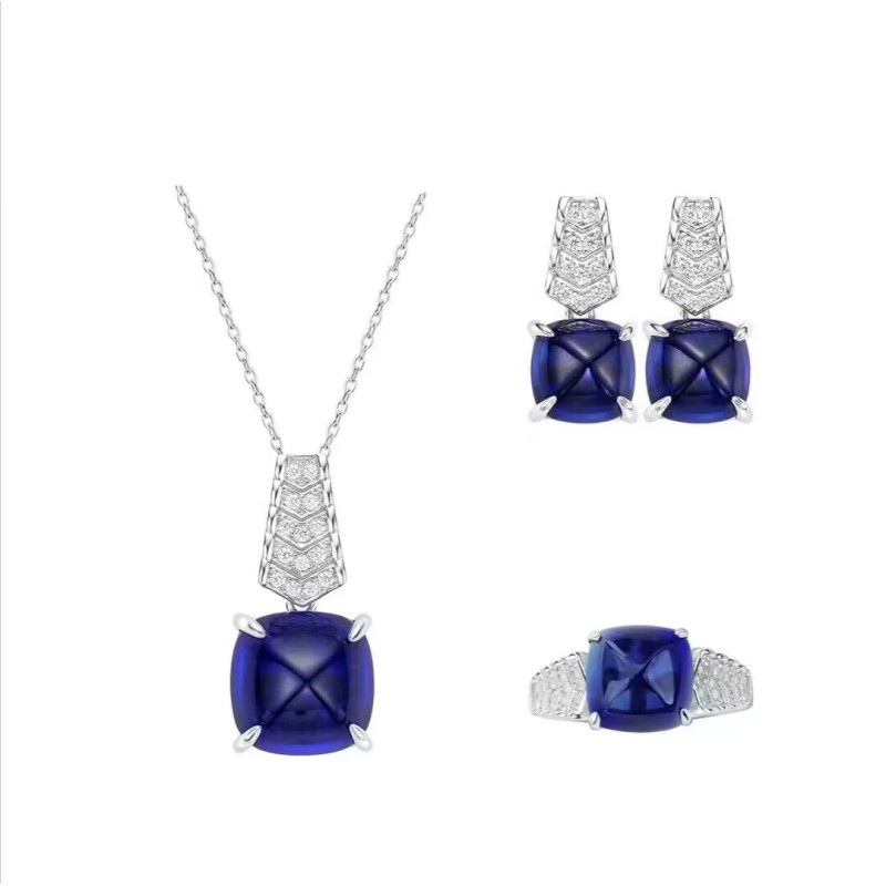 Original Square Style Deep Blue Diamond Feng Shui Art Jewelry Set