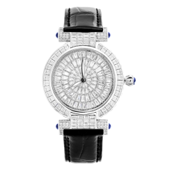 Treasure Diamond Watch of Full Diamond Crocodile Black Leather Quartz Women Art Watch Online Custom Made