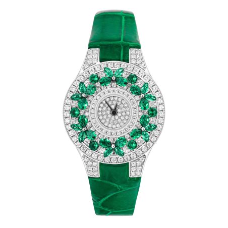 Treasure Diamond Watch of Full Diamond Crocodile Green Leather Quartz Women Art Watch Online Custom Made