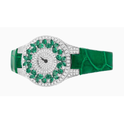 Treasure Diamond Watch of Full Diamond Crocodile Green Leather Quartz Women Art Watch Online Custom Made