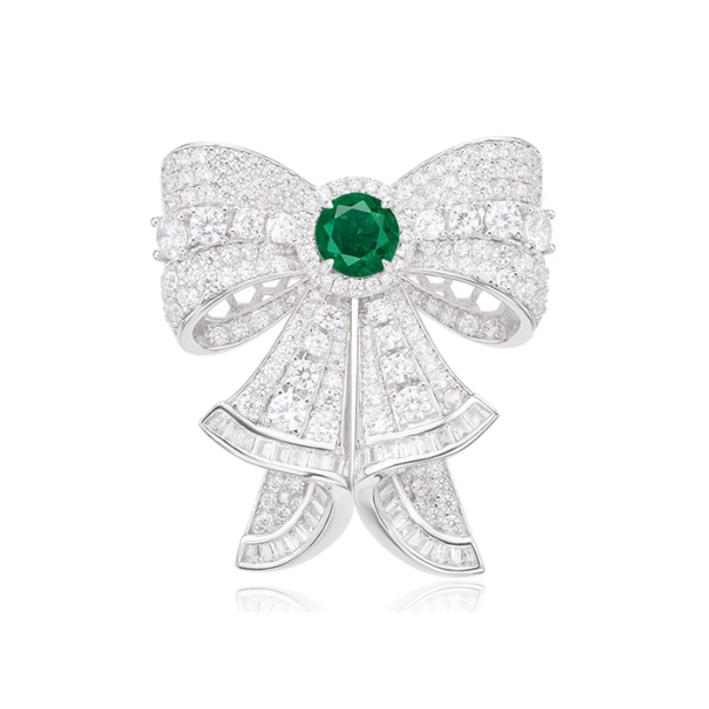 Treasure Diamond Women Brooch of Bow Emerald Green Diamond Art Jewel Brooch Online Handmade