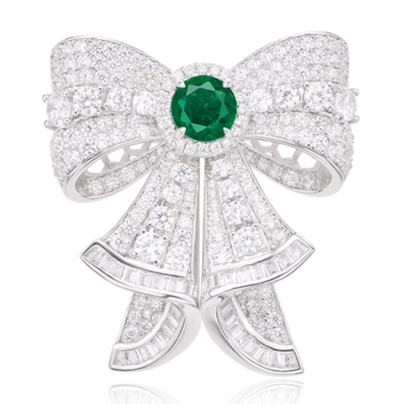 Treasure Diamond Women Brooch of Bow Emerald Green Diamond Art Jewel Brooch Online Handmade