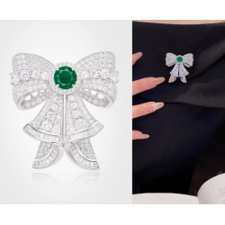 Treasure Diamond Women Brooch of Bow Emerald Green Diamond Art Jewel Brooch Online Handmade