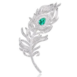 Treasure Diamond Women Brooch of Plume Paraiba Green Diamond Art Jewel Brooch Online Handmade