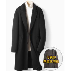 Treasure Handmade Men's Cashmere Overcoat of Single Breasted Mink Fur Liner Cashmere Men Coat Online