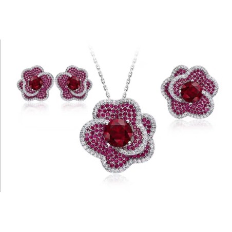 Original Solid Flower Shape Red Diamond Feng Shui Art Jewelry Set