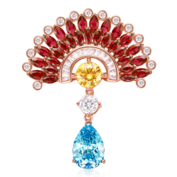 Treasure Diamond Women Brooch of Color Gems Fan Shape Feng Shui Art Brooch Online Handmade