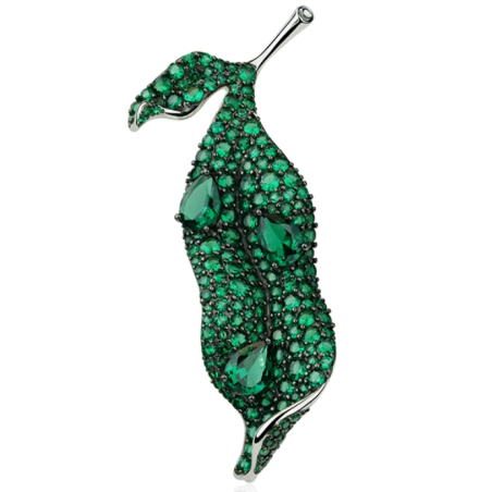 Treasure Diamond Women Brooch of Green Leaf Shape Diamond Feng Shui Art Brooch Online Handmade