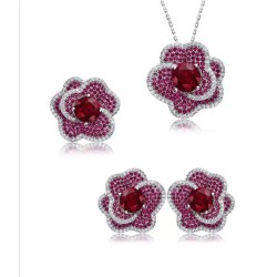 Original Solid Flower Shape Red Diamond Feng Shui Art Jewelry Set