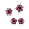 Original Solid Flower Shape Red Diamond Feng Shui Art Jewelry Set