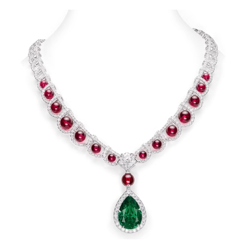 Elegant Style Water Drop Red Diamond Feng Shui Art Necklace Online for Sale