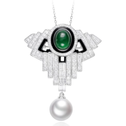 Elegant Style Dual Design Emerald Feng Shui Brooch Art Necklace Online for Sale