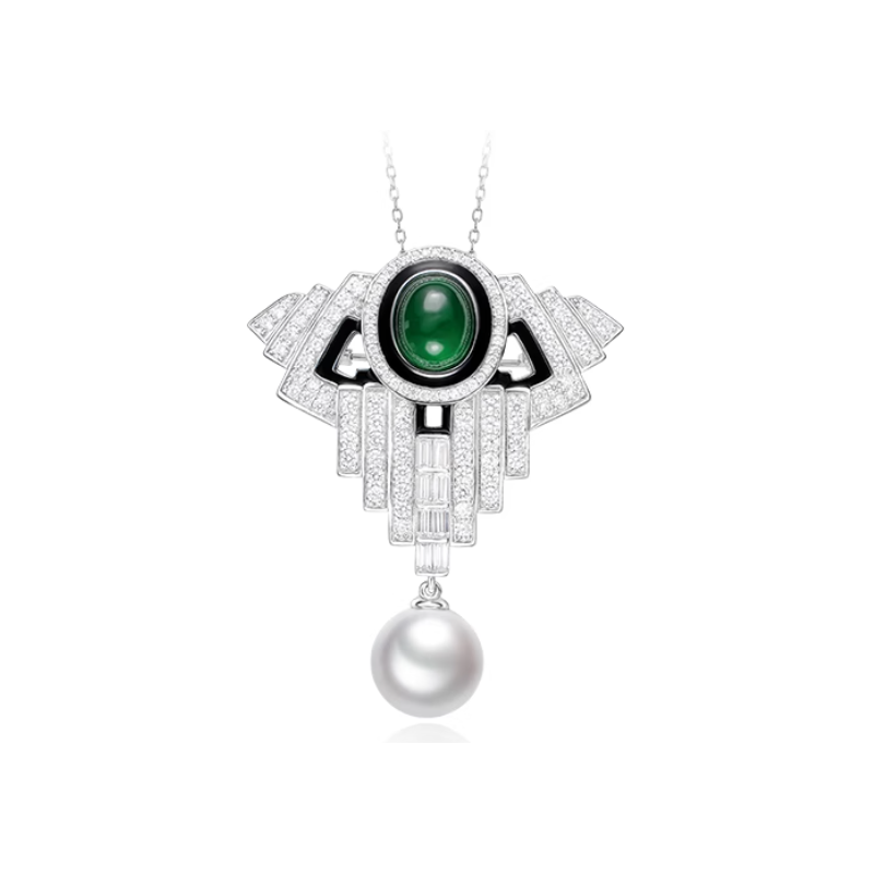 Elegant Style Dual Design Emerald Feng Shui Brooch Art Necklace Online for Sale