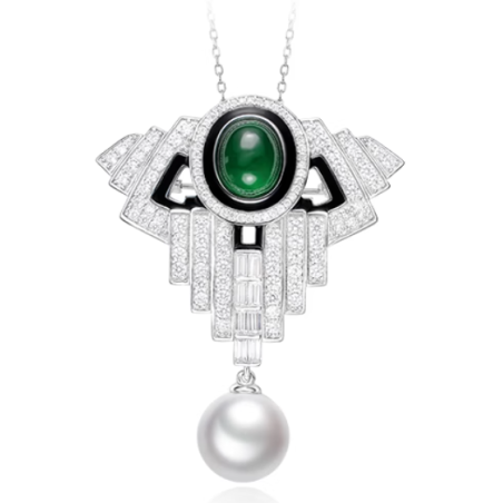 Elegant Style Dual Design Emerald Feng Shui Brooch Art Necklace Online for Sale