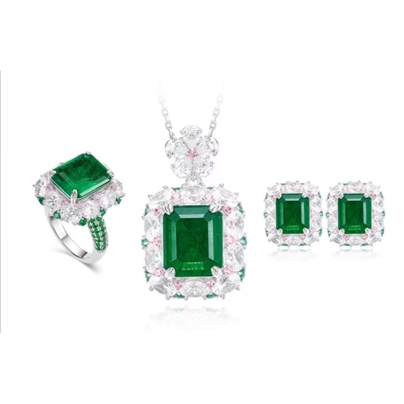 Original Senior Feel Emerald Diamond Feng Shui Art Jewelry Set