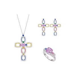 Original Flower Style Multicolor Shiny Diamond Feng Shui Art Jewelry Set