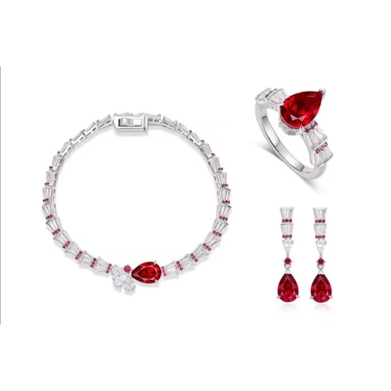 Original New Design Pigeon Red Drip Diamond Feng Shui Art Jewelry Set