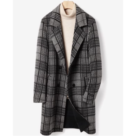 New Handmade Collection of Grid Dual Side Cashmere Men Coat Online Authentic Woolen