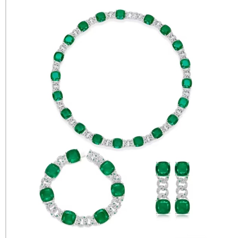 Original Cultivate Emerald Green Diamond Feng Shui Art Jewelry Set