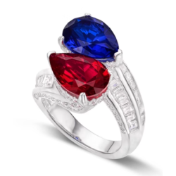 Treasure Designer Gem Ring of Water Drop Red Blue Diamond Feng Shui Art Ring Online Custom Made