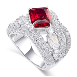 Treasure Designer Gem Ring of Full Diamond Rubby Red Feng Shui Art Ring Online Custom Made