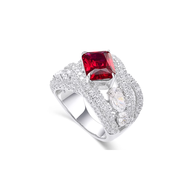 Treasure Designer Gem Ring of Full Diamond Rubby Red Feng Shui Art Ring Online Custom Made