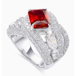 Treasure Designer Gem Ring of Full Diamond Rubby Red Feng Shui Art Ring Online Custom Made