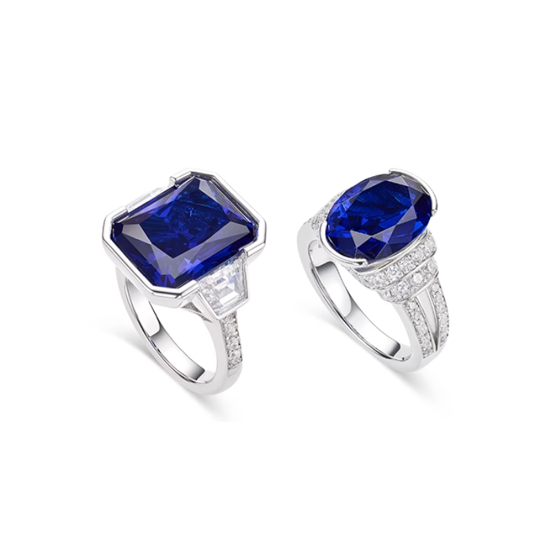 Treasure Designer Gem Ring of Royal Diamond Blue Lovers Feng Shui Art Ring Online Custom Made