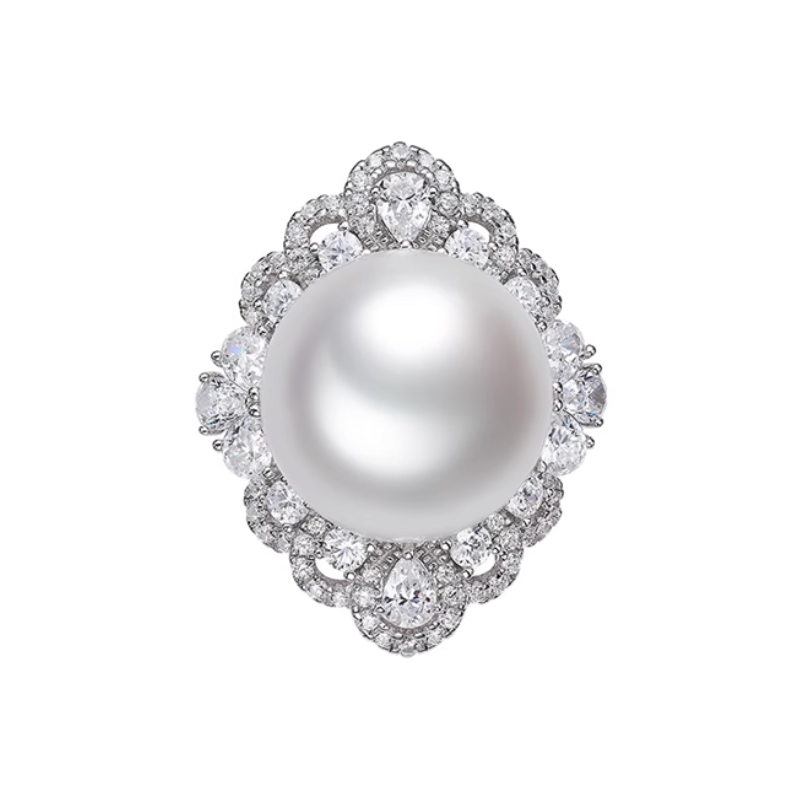 Treasure Designer Gem Ring of White Pearl Round Designer Feng Shui Art Ring Online Custom Made