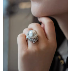 Treasure Designer Gem Ring of White Pearl Round Designer Feng Shui Art Ring Online Custom Made