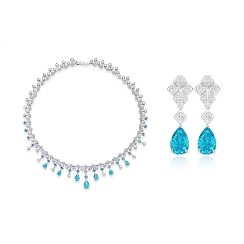 Original Romantic Light Sea Blue Diamond Feng Shui Art Jewelry Set