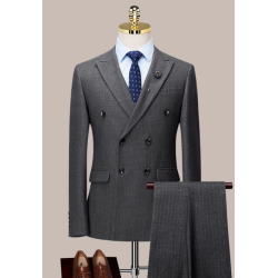 100% Handmade UK Elite Style 3 Piece Set Lawrence Gray Stripe Business Men Suit for Gentleman