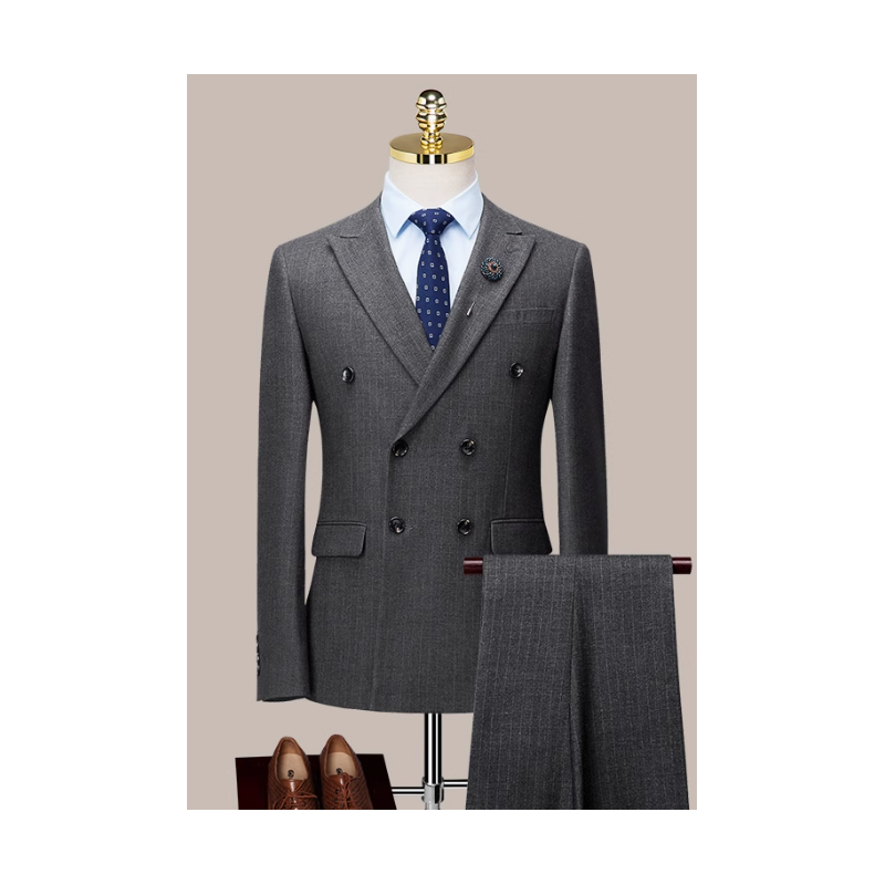 100% Handmade UK Elite Style 3 Piece Set Lawrence Gray Stripe Business Men Suit for Gentleman