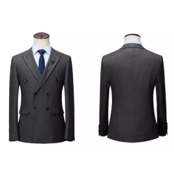 100% Handmade UK Elite Style 3 Piece Set Lawrence Gray Stripe Business Men Suit for Gentleman