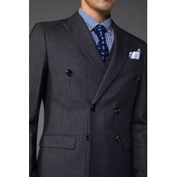 100% Handmade UK Elite Style 3 Piece Set Lawrence Gray Stripe Business Men Suit for Gentleman