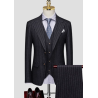 100% Handmade UK Elite Style 3 Piece Set Deep Gray Stripe UK Business Men Suit for Gentleman