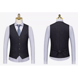 100% Handmade UK Elite Style 3 Piece Set Deep Gray Stripe UK Business Men Suit for Gentleman