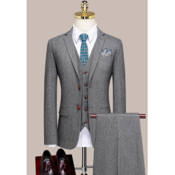 100% Handmade UK Elite Style 3 Piece Set Gentleman Gray Business Men Wool Suit for Gentleman