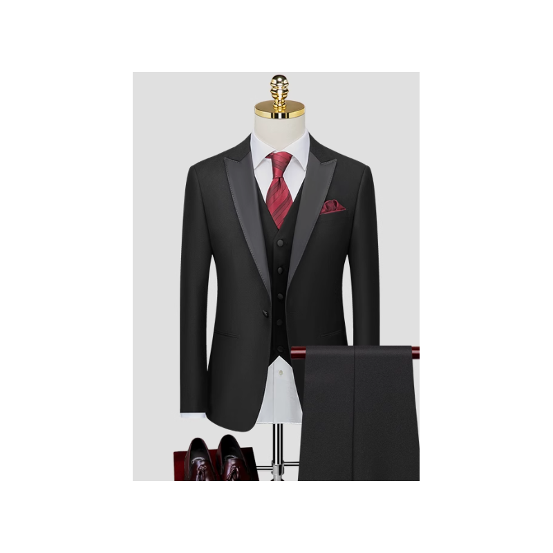 100% Handmade UK Elite Style 3 Piece Set Black Tasto Perform Men Suit for Gentleman