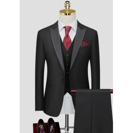 100% Handmade UK Elite Style 3 Piece Set Black Tasto Perform Men Suit for Gentleman