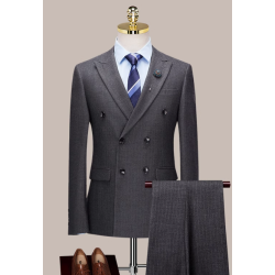 100% Handmade UK Elite Style 2 Piece Lawrence Gray Stripe Business Men Suit for Gentleman