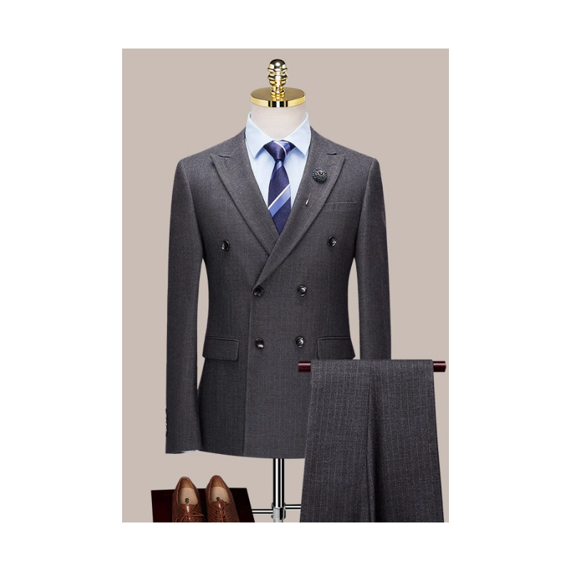 100% Handmade UK Elite Style 2 Piece Lawrence Gray Stripe Business Men Suit for Gentleman